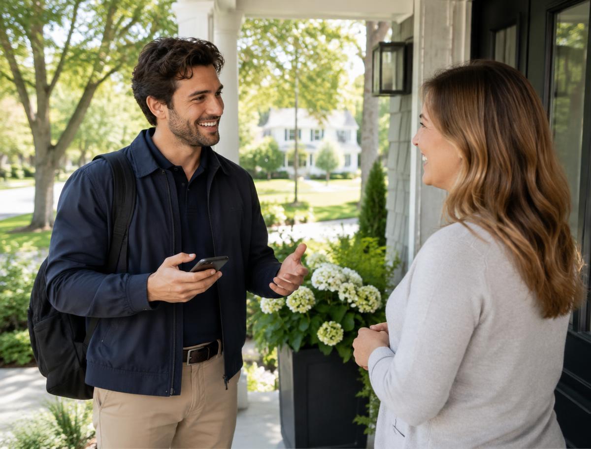 Representative talking with a homeowner at the door