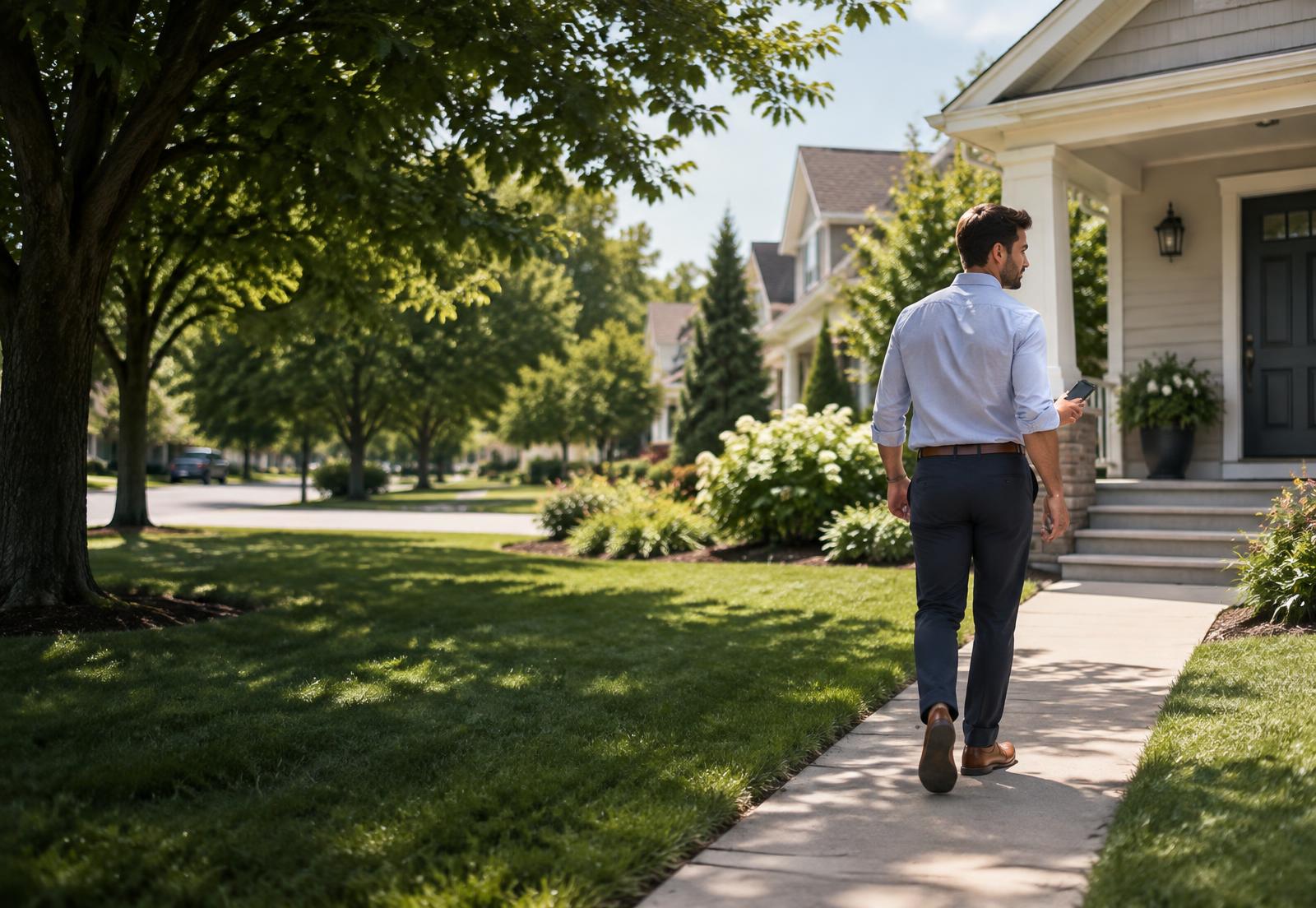 Field representative walking up to a home